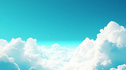 Serene blue sky panorama with fluffy clouds, idyllic cloudscape background and bright sunlight