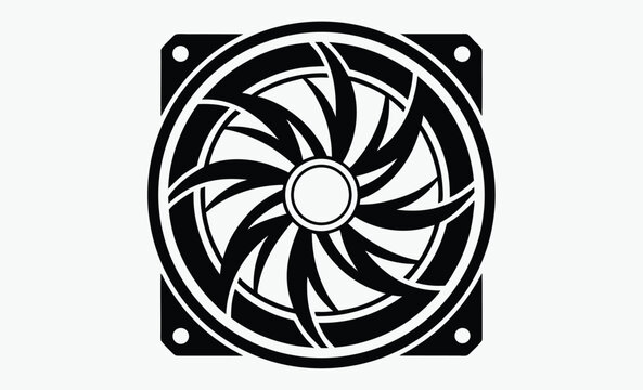 black and white computer fan design clip art preview