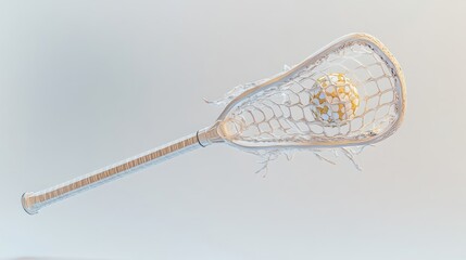 Lacrosse stick holding a ball with abstract design elements, showcasing sports