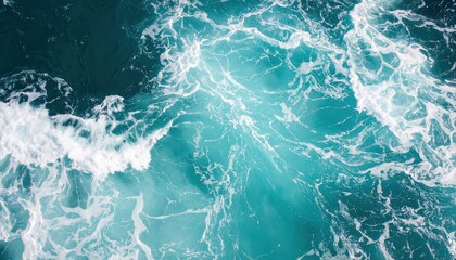 Fototapeta premium Dynamic ocean waves in turquoise water coastal landscape aerial view nature photography outdoor serenity
