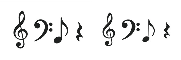 Musical notes and symbols arranged in artistic design for creative expression and communication