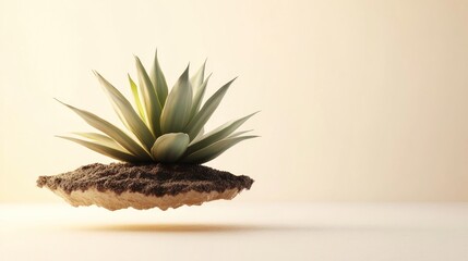 Surreal floating island with agave plant symbolizing resilience and sustainability