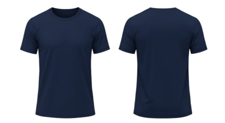 Navy blue t shirt mockup front and back view isolated on white background