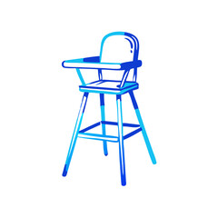 High chair in minimalist design with blue gradient color scheme  