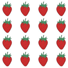 Fresh red strawberry vector seamless pattern, ideal for various designs, textiles, packaging, wrapping paper and backgrounds.