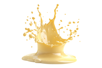 Splash of vanilla yellow milk isolated on transparent background.