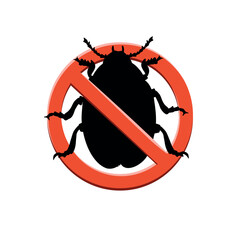 Stop Colorado beetle insect. Stop insects sign. Colorado beetle insect in red forbidding circle, vector