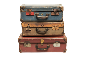 Stack of Old suitcases isolated on transparent background.