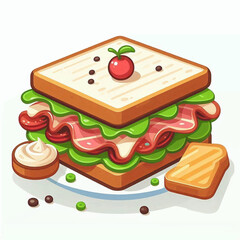 Cartoon sandwich with ham lettuce tomato and a cherry on top