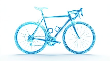 Fototapeta premium Futuristic blue wireframe road bicycle on white background, technology concept