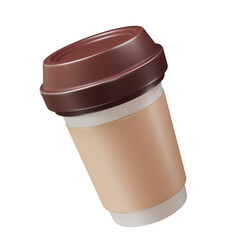 Coffee cup 3d icon in brown colour isolated on transparent or white background.