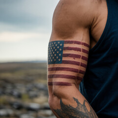 Brazo de hombre muestra su tatuaje de la bandera de Estados Unidos.