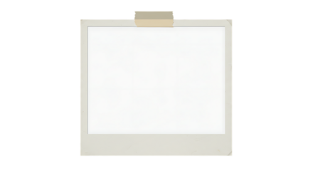Blank instant photo frame with tape isolated on white background