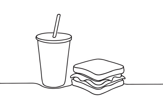 black and white sandwich and drink clip art preview