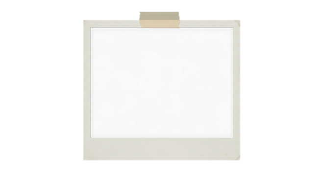 Blank instant photo frame with tape isolated on white background