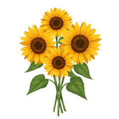 Obraz premium Bouquet of Four Bright Sunflowers with Leaves