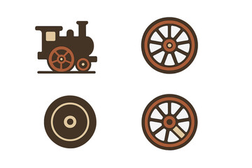 Fototapeta premium Vintage train and wheel icons illustrating railway transportation design elements for creative projects