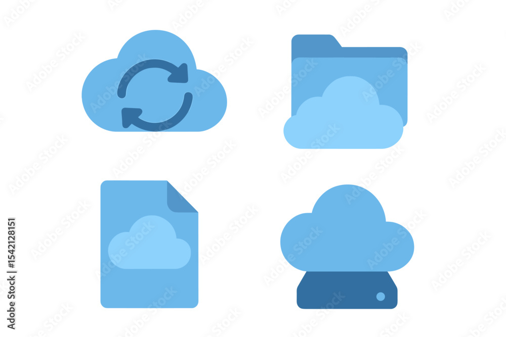 Poster cloud computing symbols for file storage and synchronization in digital technology
