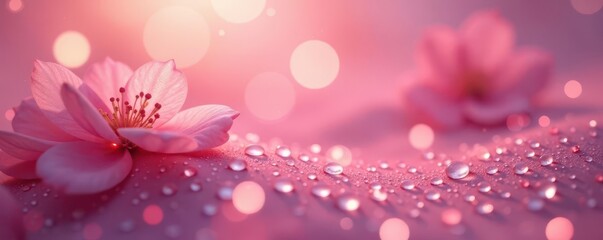 Fototapeta premium Blush pink bokeh, glistening dew drops Elegant, refined, ethereal feel , bokeh, refined