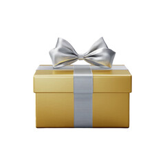 Gift Box with Decorative Ribbon and Wrapped Lid Isolated on White Background