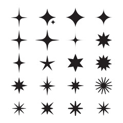 A collection of various vector shiny stars, decorative forms of flicker and bursts, abstract shining symbols of flash. Vector illustration.
