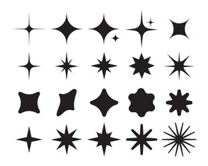 A collection of various vector shiny stars, decorative forms of flicker and bursts, abstract shining symbols of flash. Vector illustration.