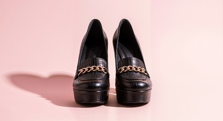 pair of high heels isolated on light pink solid background 