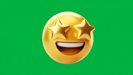 Golden emoji with stars animated isolated on green background design element - Powered by Adobe