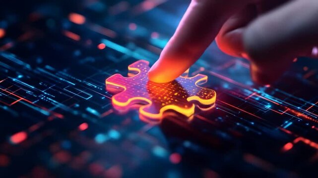 3D Abstract Puzzle Piece on Digital Circuit Footage