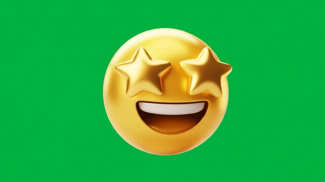 Golden emoji with stars animated isolated on green background design element