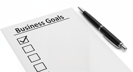 pen and paper and it is written business goal on the paper isolated on white background