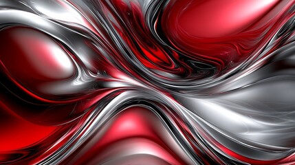 Abstract red and silver flowing design with smooth curves and gradients background