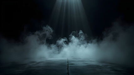 Abstract image of dark room concrete floor. Black room or stage background for product placement. Ai generated 