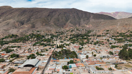Aerial view of the city of Tilcara in Jujuy, Argentina.