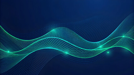 abstract dark blue mesh gradient with glowing green. Ai generated 