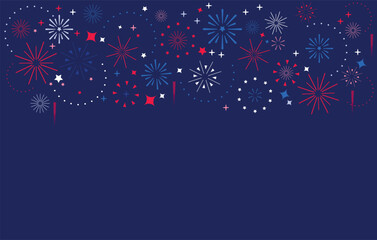 4th of July , USA Independence Day blue background with red, blue and white fireworks. American flag colors. Independence Day template. 