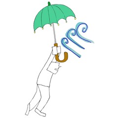 四角　人間　シュール　抽象　風　飛ばされる
　傘