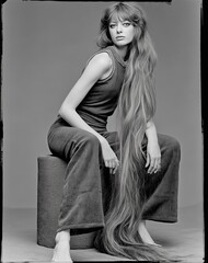 Woman with extra long hair, beauty and elegance concept