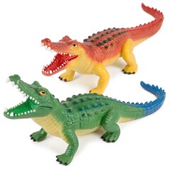 Fototapeta premium Vibrant Colorful Crocodile Toy Figures Red, Green Alligator Playthings for Kids - Isolated on White Background