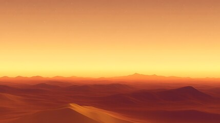 Orange desert landscape with sand dunes and mountains under starry sky illustration