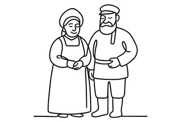 Traditional Couple Line Art Illustration