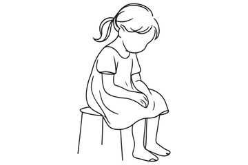 Minimalist line art of a sad girl sitting alone on a chair