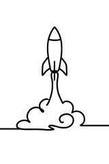 Obraz premium Simple Rocket Launch Line Art - Vector Space Illustration