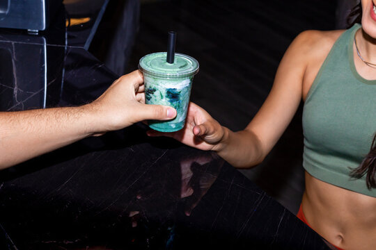 Refreshing healthy shake at trendy bar counter