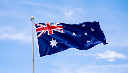 Australian flag waving against clear blue sky  