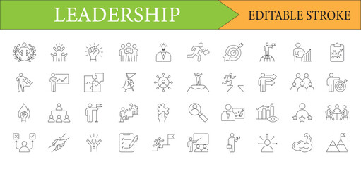 Leadership Concept Pictorial Representation of Business Strategy, Success, Teamwork, and Growth, Editable Stroke, Depicting Management, and Various Leadership Qualities