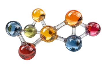 Abstract colorful molecule model, symbolizing scientific concepts. This image of a molecular structure is visually engaging