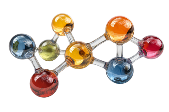 Abstract colorful molecule model, symbolizing scientific concepts. This image of a molecular structure is visually engaging