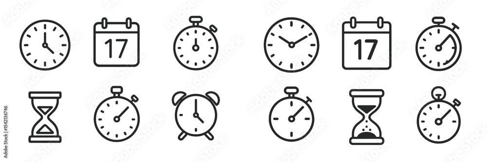 Poster various clocks and timers displayed in a grid layout highlighting different timekeeping styles and f