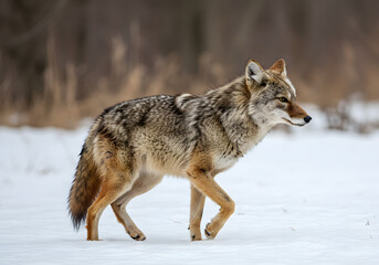 Fototapeta premium Coyote Walking in Winter Snow